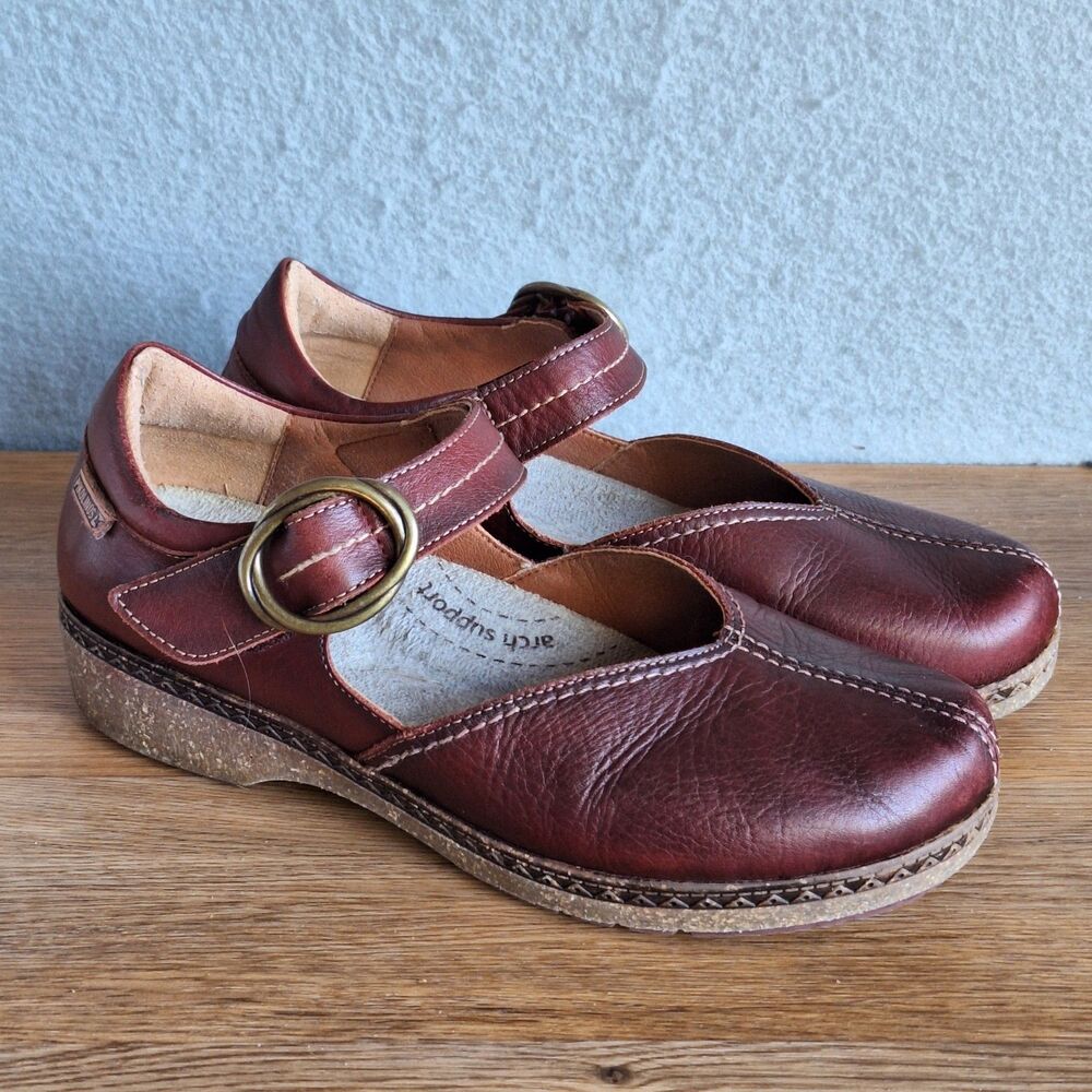 Pikolinos Granada Mary Jane Shoes Women 11 EU 42 Red Leather Closed Toe Burgundy